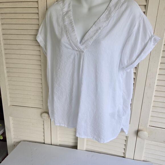 Gap Tunic Peasant Top Blouse White Size M- V Neck Minimalist Coastal Neutral - Picture 1 of 10
